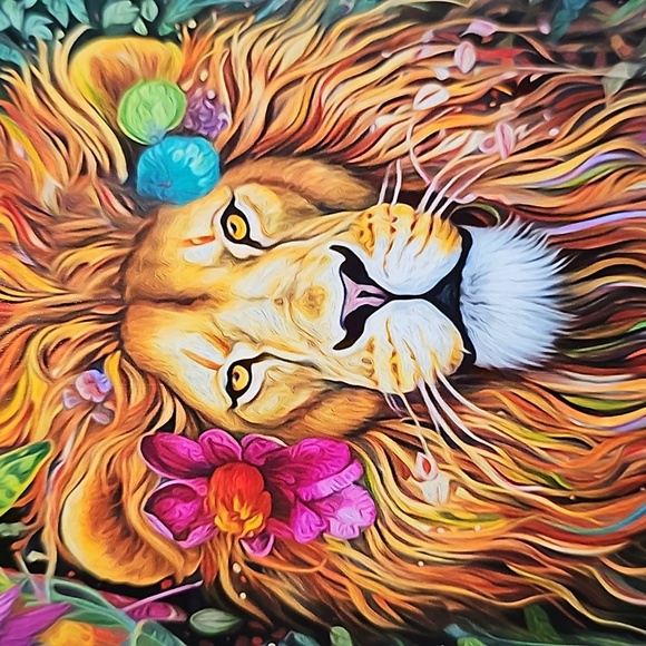 Groovy Psychedelic Jungle Lion‎ Floral Fantasy Oil Painting 4x6 Art Print - Picture 5 of 6